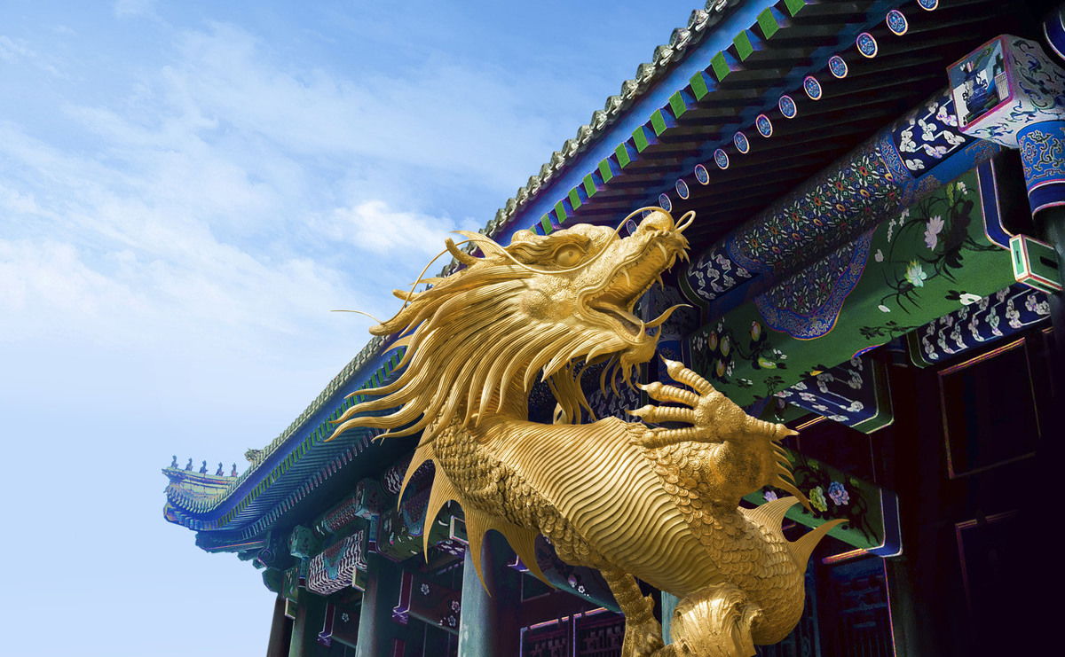 Part of ceiling decoration of a palace in Forbidden City in Beijing.