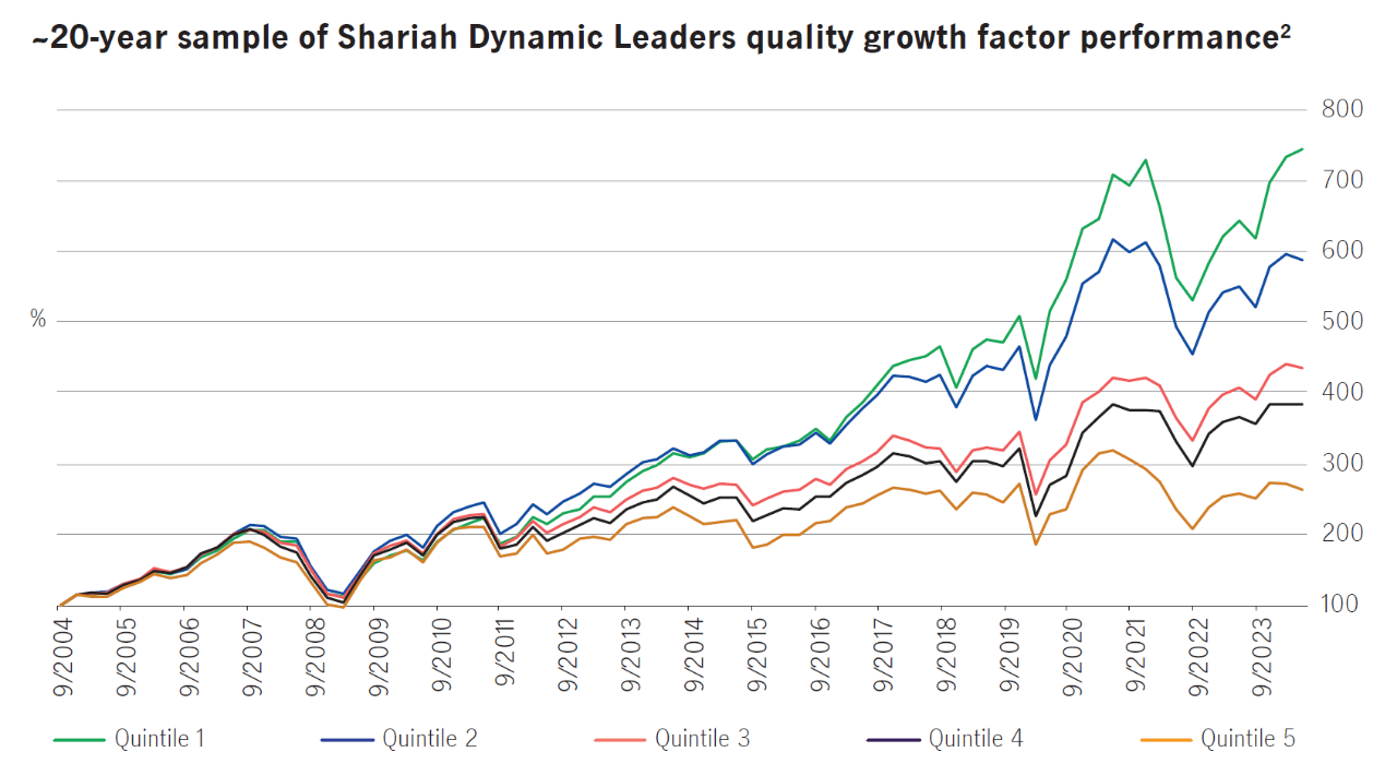 ~20-year sample of Shariah Dynamic Leaders quality growth factor performance2