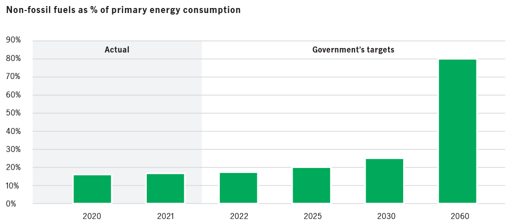 Non-fossil fuels as % of primary energy consumption